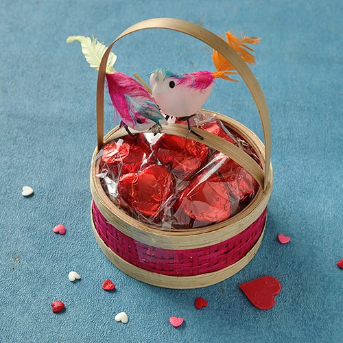 Lovebird Basket With Heart Shaped Chocoaltes